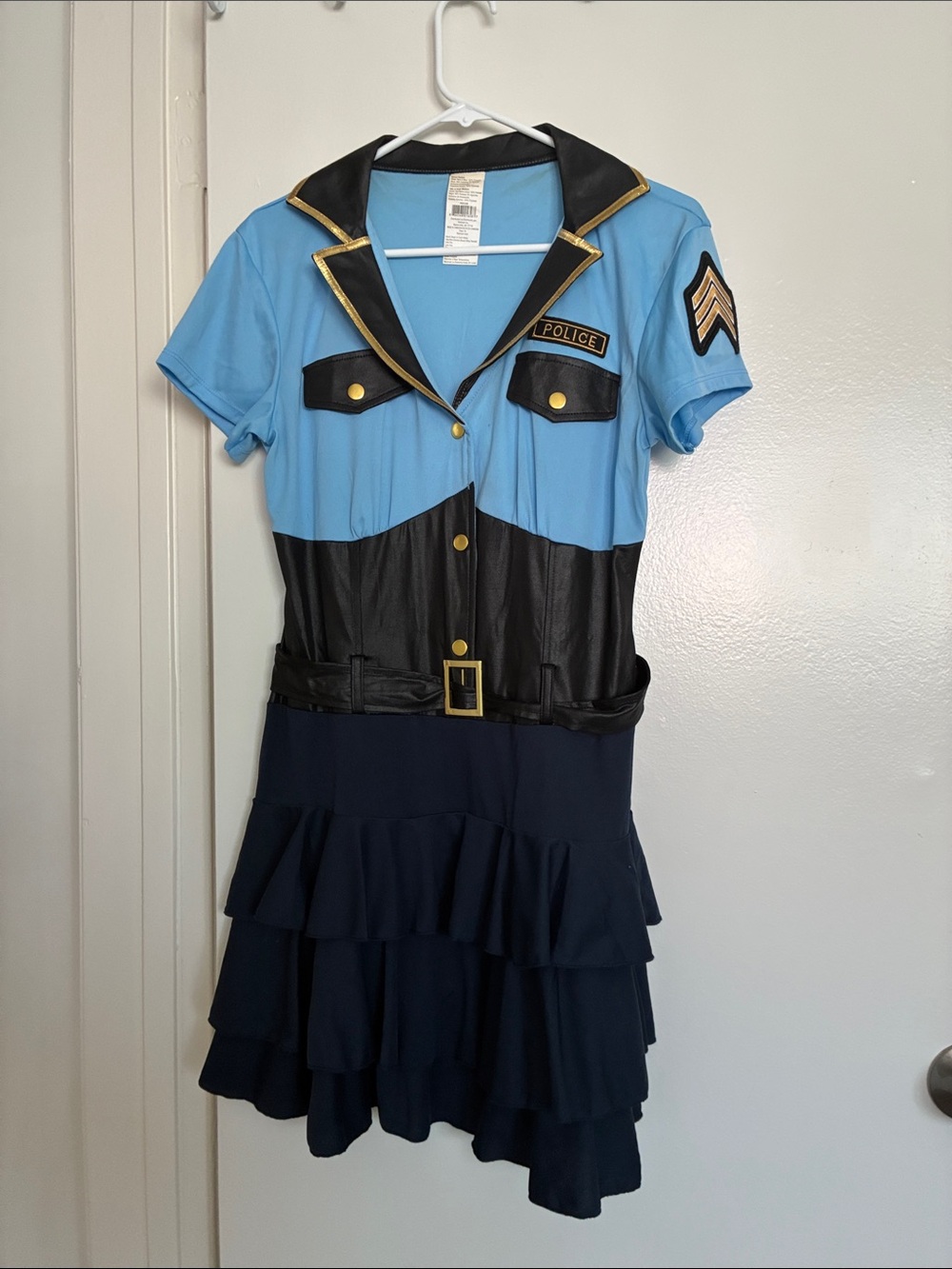 Girls' Blue Police Costume Dress with Ruffled Navy Skirt